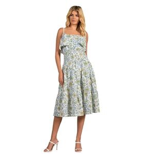 Elan NWT Blue Floral Midi Dress Smocked Waist Cotton Cottagecore Spring 🌸💙🌸